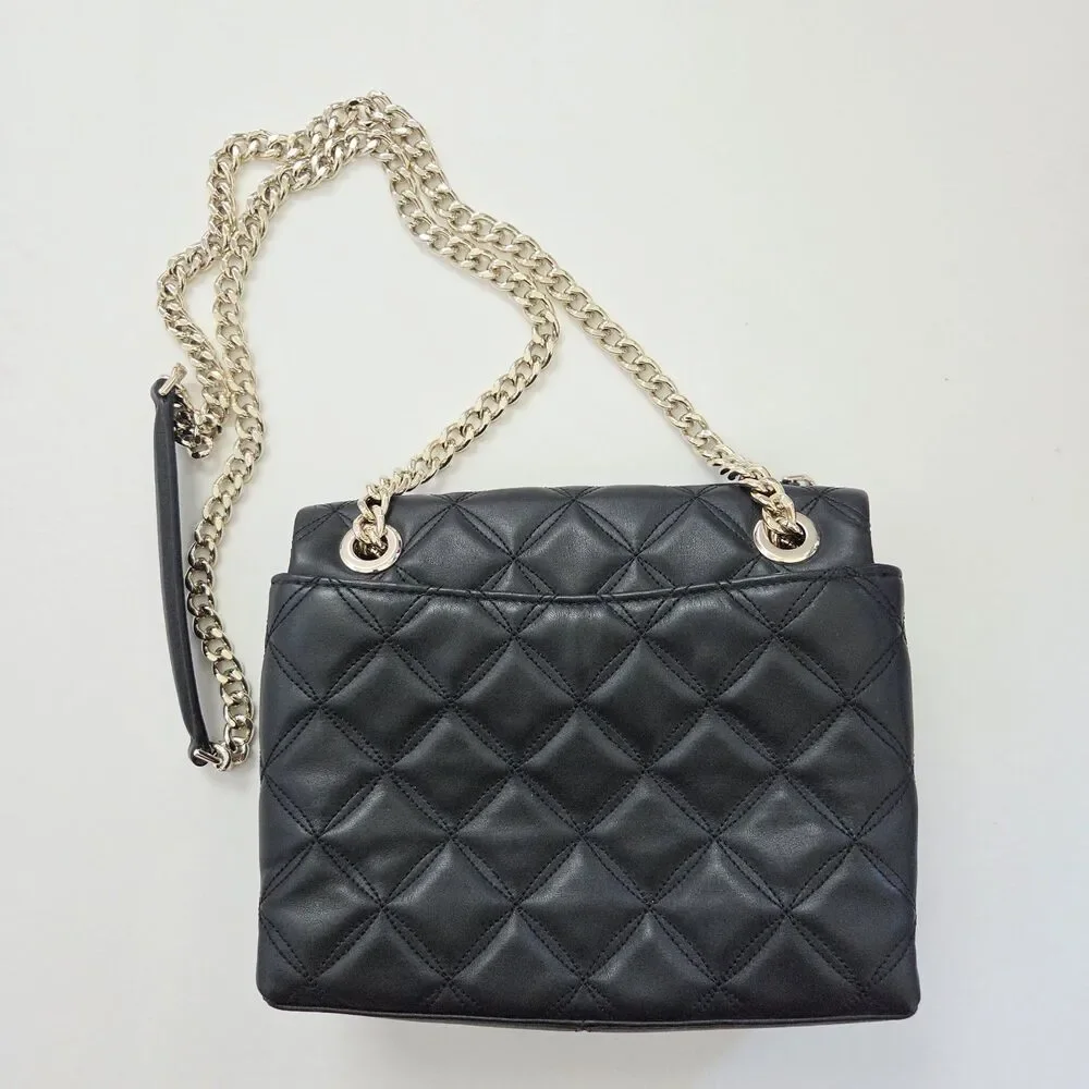 Kate Spade Natalia Small Quilted Shoulder Bag Black Faux Leather Gold Chain